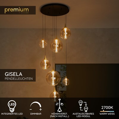 Lucide GISELA - Pendelleuchten - Ø 84 cm - LED Dim. - 2700K - Mit austauschbarem LED-Modul - Amber - Premium
